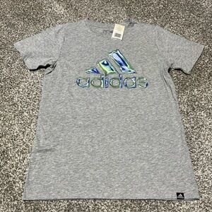 NWT Adidas Boys YLG Gray/Lt Blue/Lt Green T Shirt Athletic Casual Sporty